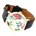 Ladies bracelet flower dial leather watch